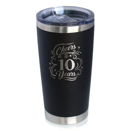 Cheers to 10 Years - Insulated Coffee Tumbler Cup with Sliding Lid - Stainless Steel Insulated Mug - 10th Anniversary Gifts and Party Decor