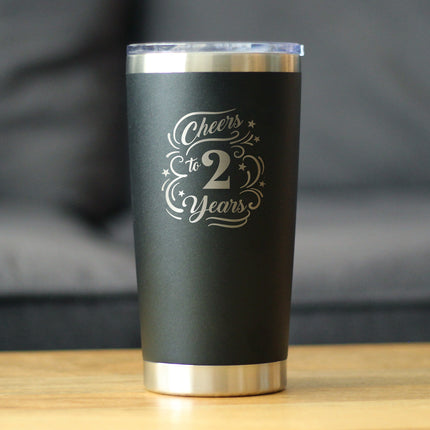 Cheers to 2 Years - Insulated Coffee Tumbler Cup with Sliding Lid - Stainless Steel Insulated Mug - 2nd Anniversary Gifts and Party Decor