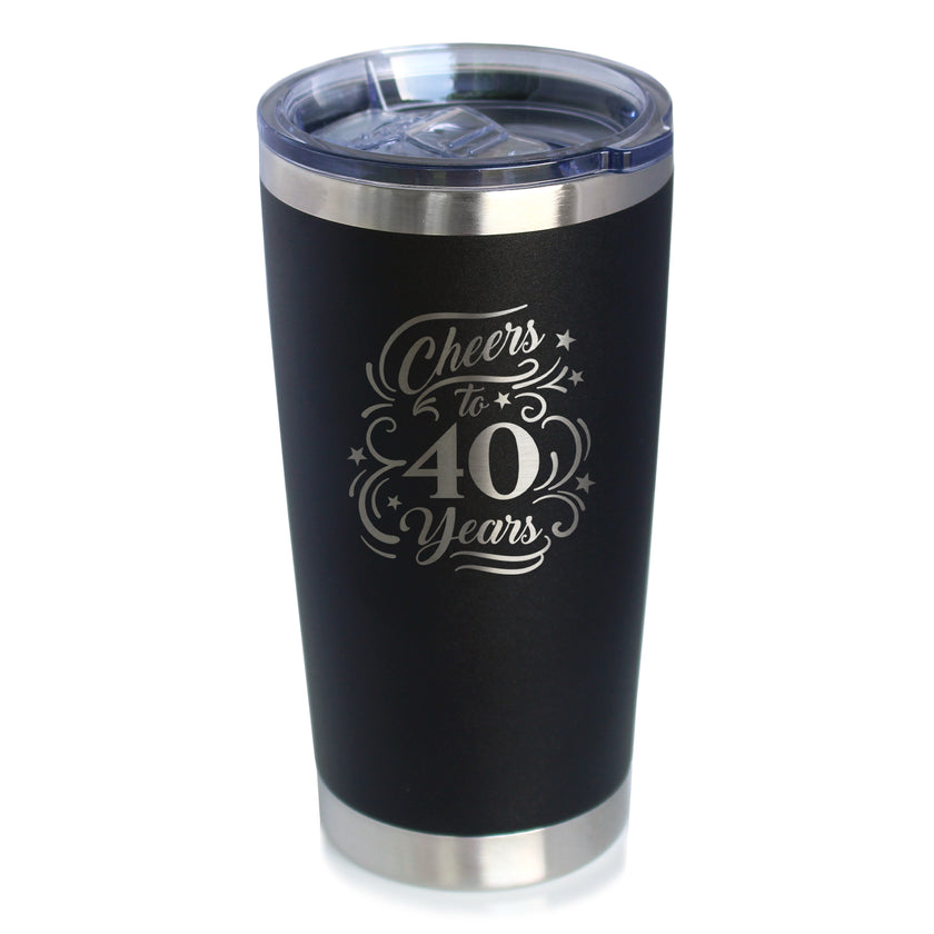 Cheers to 40 Years - Insulated Coffee Tumbler Cup with Sliding Lid - Stainless Steel Insulated Mug - 40th Anniversary Gifts and Party Decor