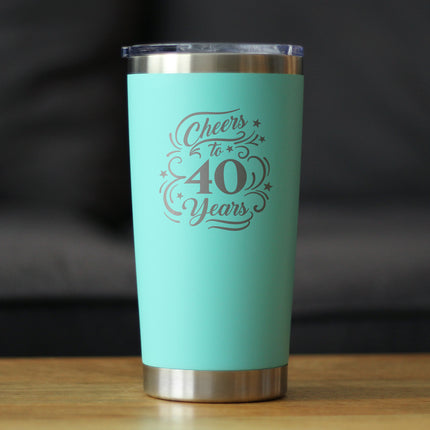 Cheers to 40 Years - Insulated Coffee Tumbler Cup with Sliding Lid - Stainless Steel Insulated Mug - 40th Anniversary Gifts and Party Decor