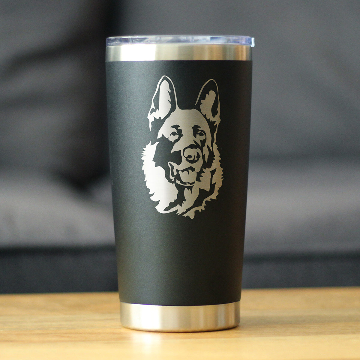 German Shepherd Happy Face - Insulated Coffee Tumbler Cup with Sliding Lid - Stainless Steel Insulated Mug - Fun Unique German Shepherd Themed Décor and Gifts for Men &amp; Women