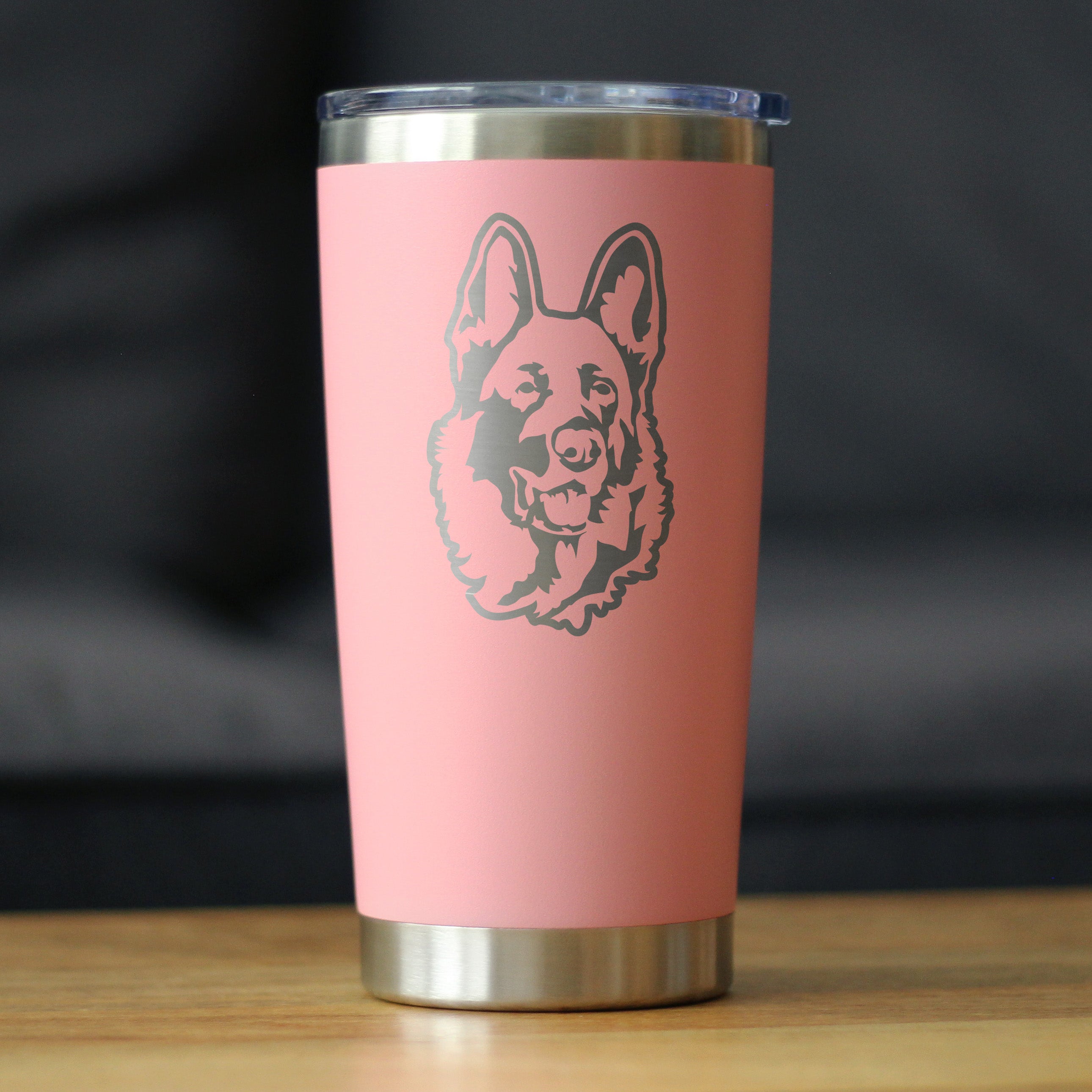 German Shepherd Happy Face - Insulated Coffee Tumbler Cup with Sliding Lid - Stainless Steel Insulated Mug - Fun Unique German Shepherd Themed Décor and Gifts for Men & Women