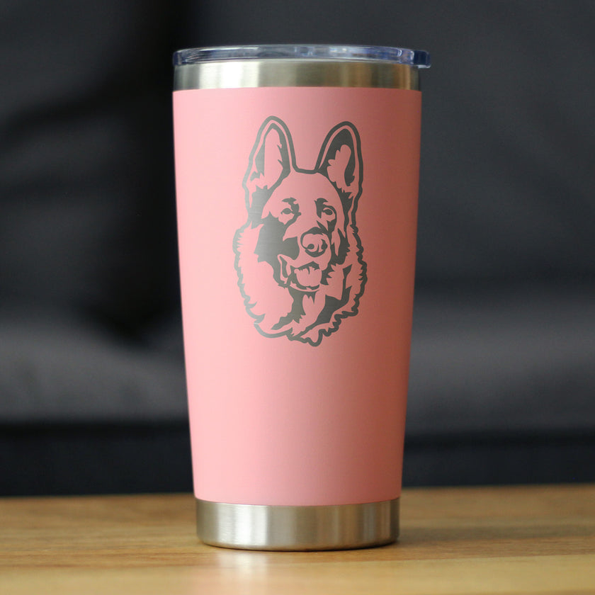 German Shepherd Happy Face - Insulated Coffee Tumbler Cup with Sliding Lid - Stainless Steel Insulated Mug - Fun Unique German Shepherd Themed Décor and Gifts for Men & Women