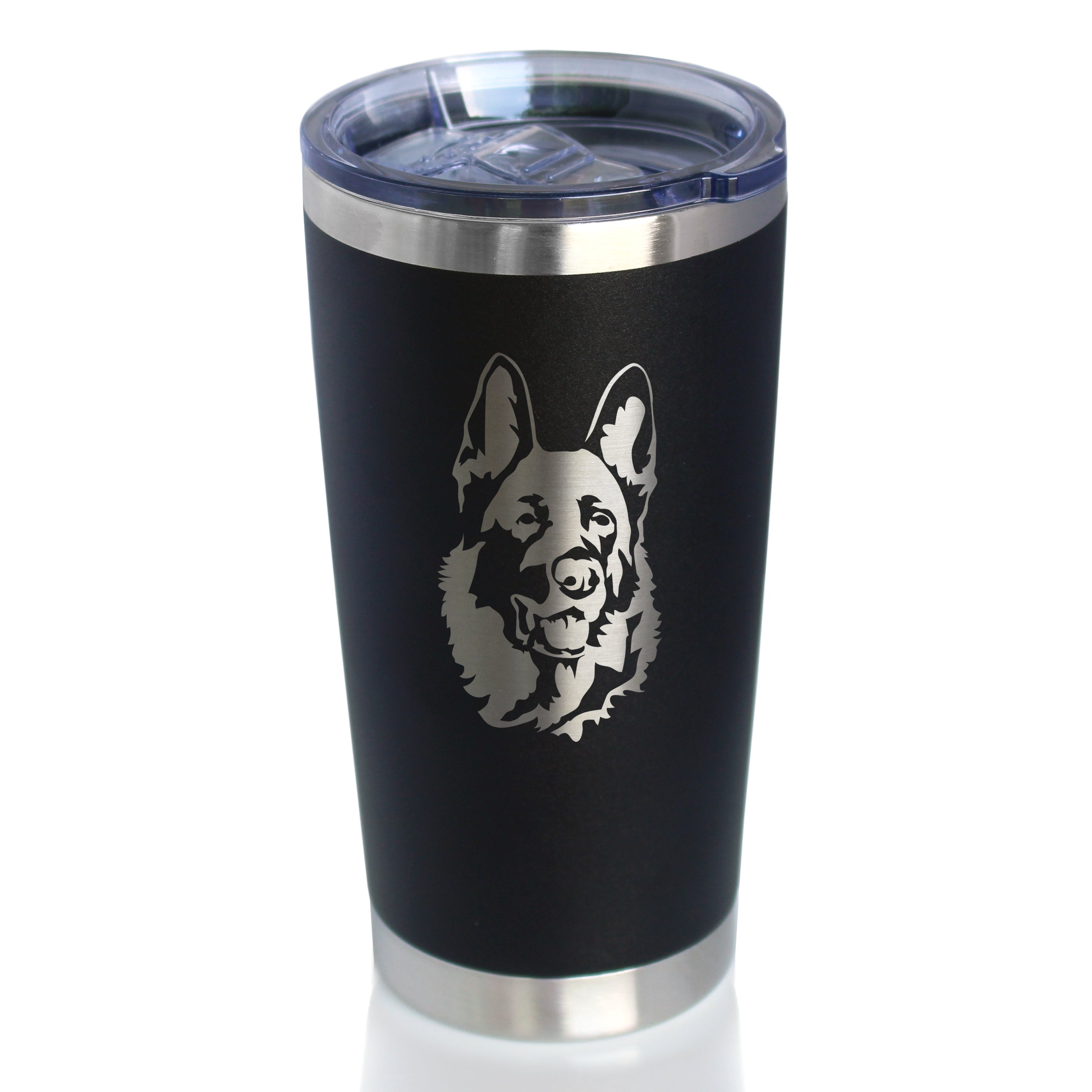 German Shepherd Happy Face - Insulated Coffee Tumbler Cup with Sliding Lid - Stainless Steel Insulated Mug - Fun Unique German Shepherd Themed Décor and Gifts for Men & Women