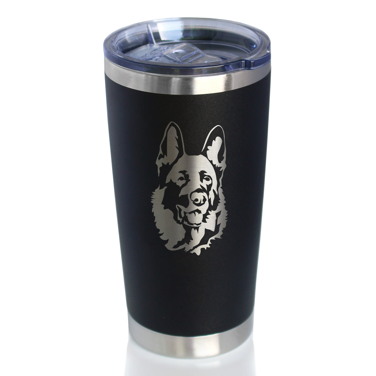 German Shepherd Happy Face - Insulated Coffee Tumbler Cup with Sliding Lid - Stainless Steel Insulated Mug - Fun Unique German Shepherd Themed Décor and Gifts for Men &amp; Women