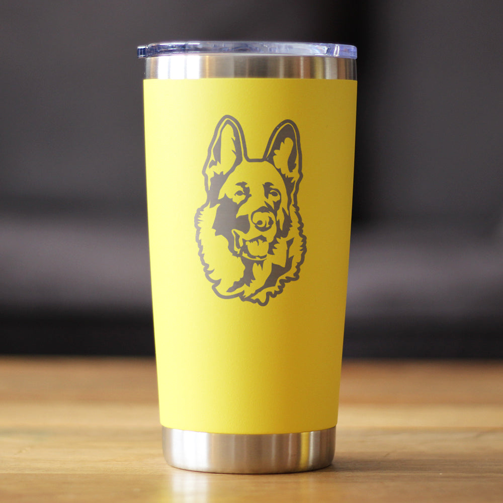 German Shepherd Happy Face - Insulated Coffee Tumbler Cup with Sliding Lid - Stainless Steel Insulated Mug - Fun Unique German Shepherd Themed Décor and Gifts for Men & Women