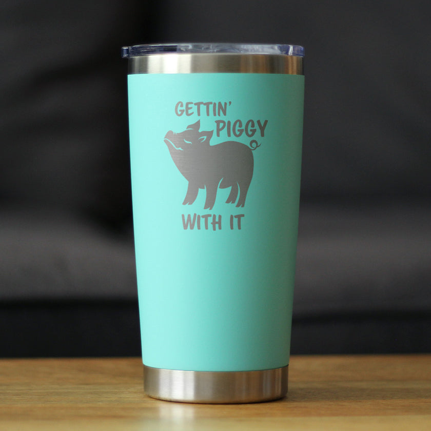 Gettin Piggy - Insulated Coffee Tumbler Cup with Sliding Lid - Stainless Steel Insulated Mug - Pig Themed Coffee Gifts