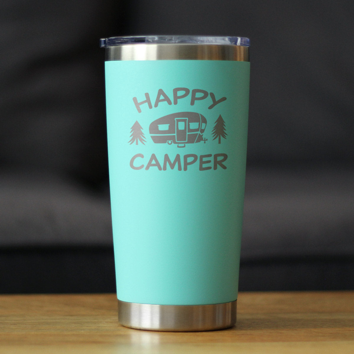 Happy Camper - Insulated Coffee Tumbler Cup with Sliding Lid - Stainless Steel Insulated Mug - Unique Outdoor Camping Tumbler