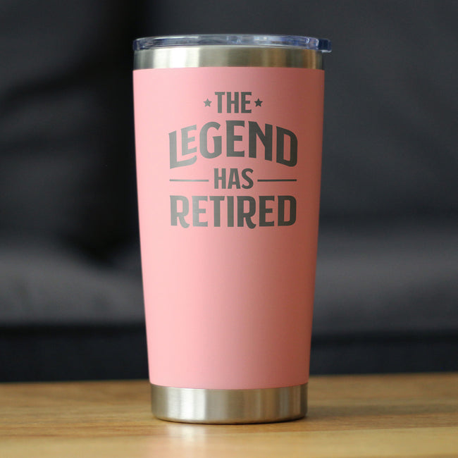 The Legend Has Retired - Insulated Coffee Tumbler Cup with Sliding Lid - Stainless Steel Insulated Mug - Funny Retirement Gifts for Boss or Coworkers