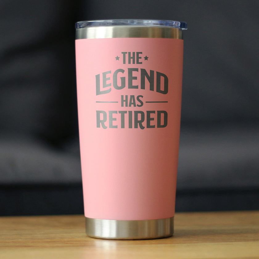The Legend Has Retired - Insulated Coffee Tumbler Cup with Sliding Lid - Stainless Steel Insulated Mug - Funny Retirement Gifts for Boss or Coworkers