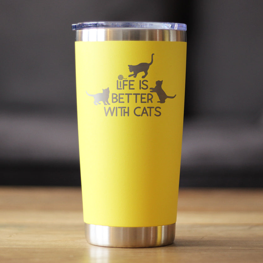 Life is Better With Cats - Insulated Coffee Tumbler Cup with Sliding Lid - Stainless Steel Travel Mug - Cat Gifts for Women and Men