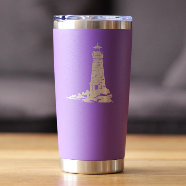 Lighthouse - Insulated Coffee Tumbler Cup with Sliding Lid - Stainless Steel Travel Mug - Beach Gifts and Decor for Women and Men