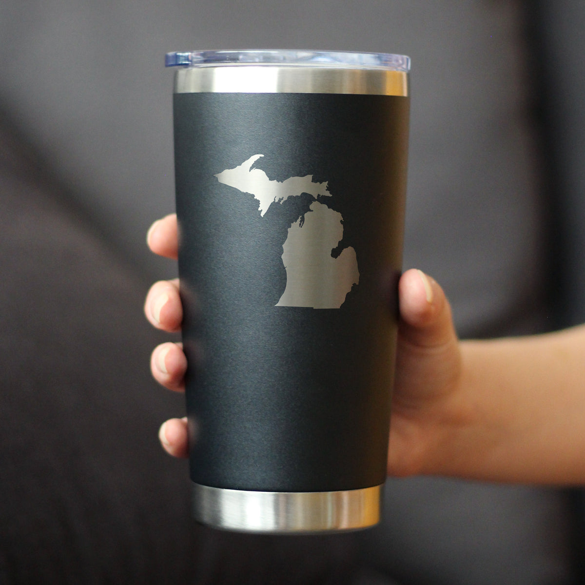 Michigan State Outline - Insulated Coffee Tumbler Cup with Sliding Lid - Stainless Steel Travel Mug - Michigan Gifts and Decor for Women and Men