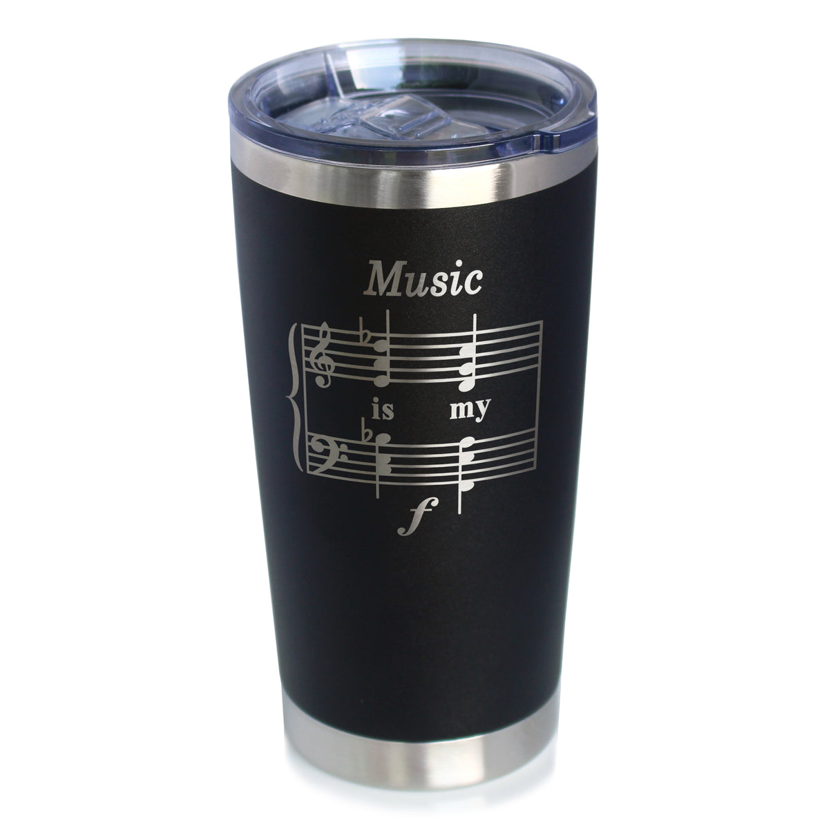 Music is My Forte - Insulated Coffee Tumbler Cup with Sliding Lid - Stainless Steel Mug - Unique Funny Musician Gifts and Musical Accessories