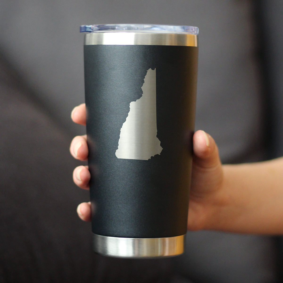 New Hampshire State Outline - Insulated Coffee Tumbler Cup with Sliding Lid - Stainless Steel Travel Mug - New Hampshire Gifts for Women and Men