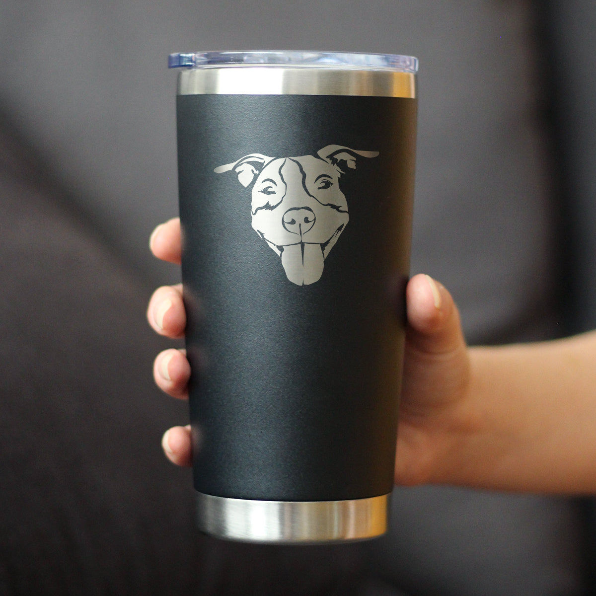 Happy Pitbull - Insulated Coffee Tumbler Cup with Sliding Lid - Stainless Steel Insulated Mug - Cute Pitbull Themed Dog Gifts and Party Decor for Women and Men