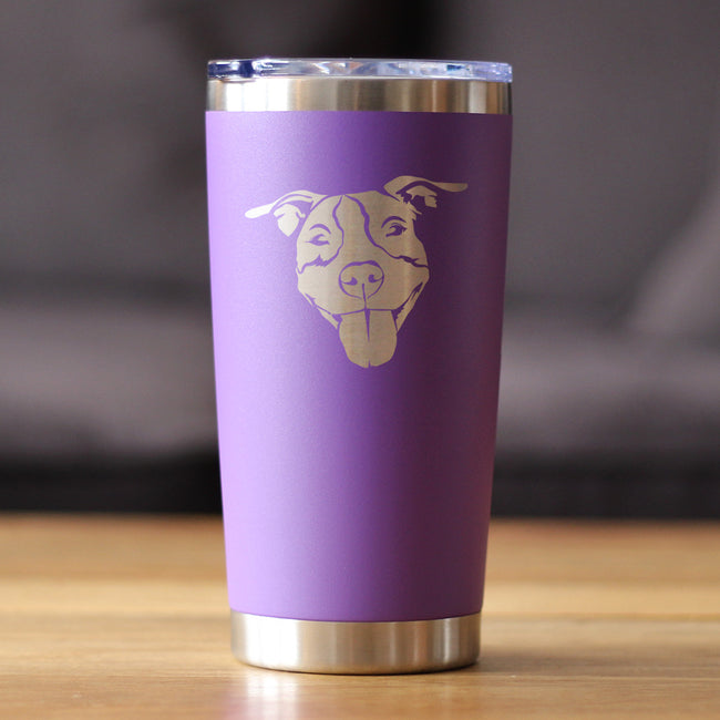 Happy Pitbull - Insulated Coffee Tumbler Cup with Sliding Lid - Stainless Steel Insulated Mug - Cute Pitbull Themed Dog Gifts and Party Decor for Women and Men