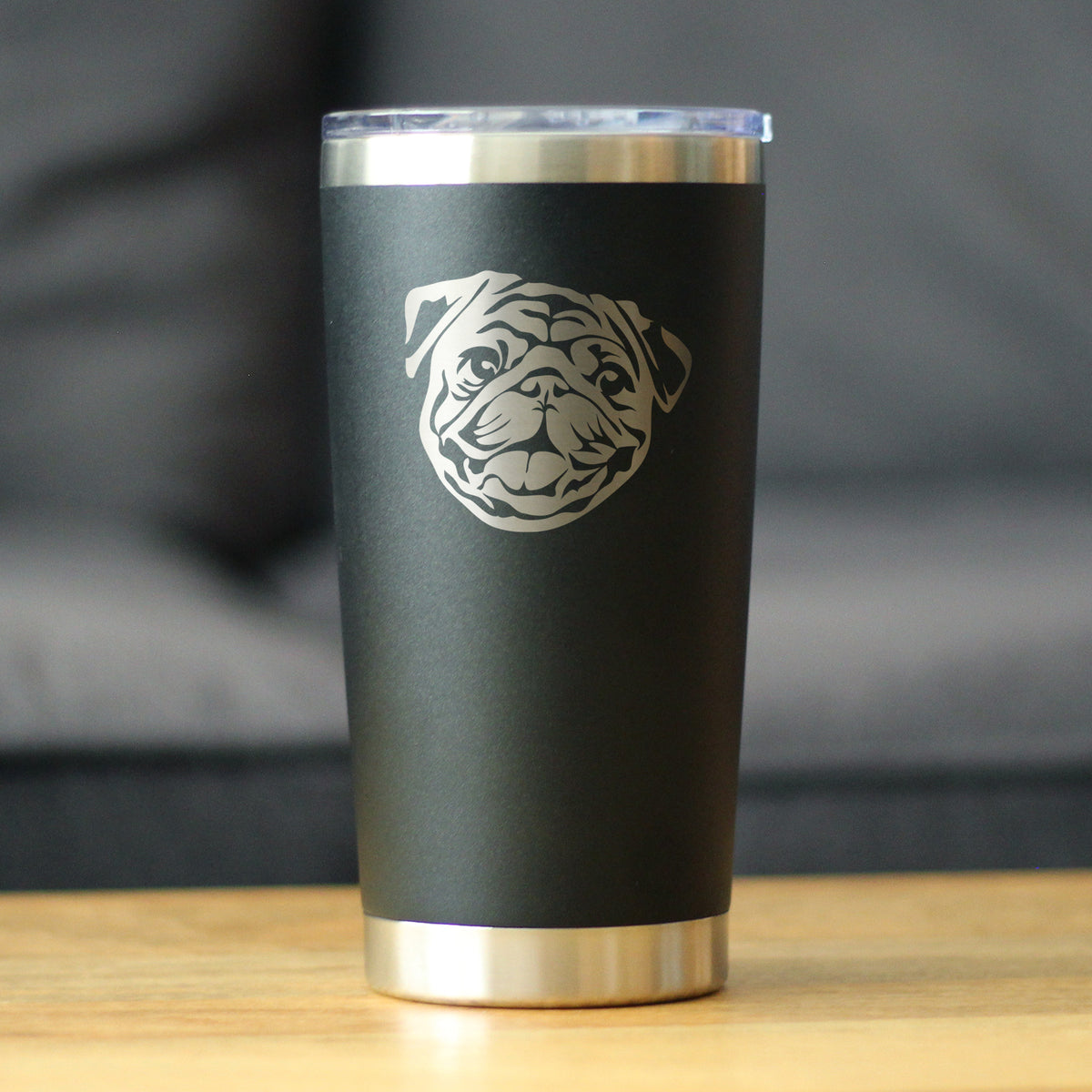 Pug - Insulated Coffee Tumbler Cup with Sliding Lid - Stainless Steel Insulated Mug - Cute Pug Themed Gift for Men and Women