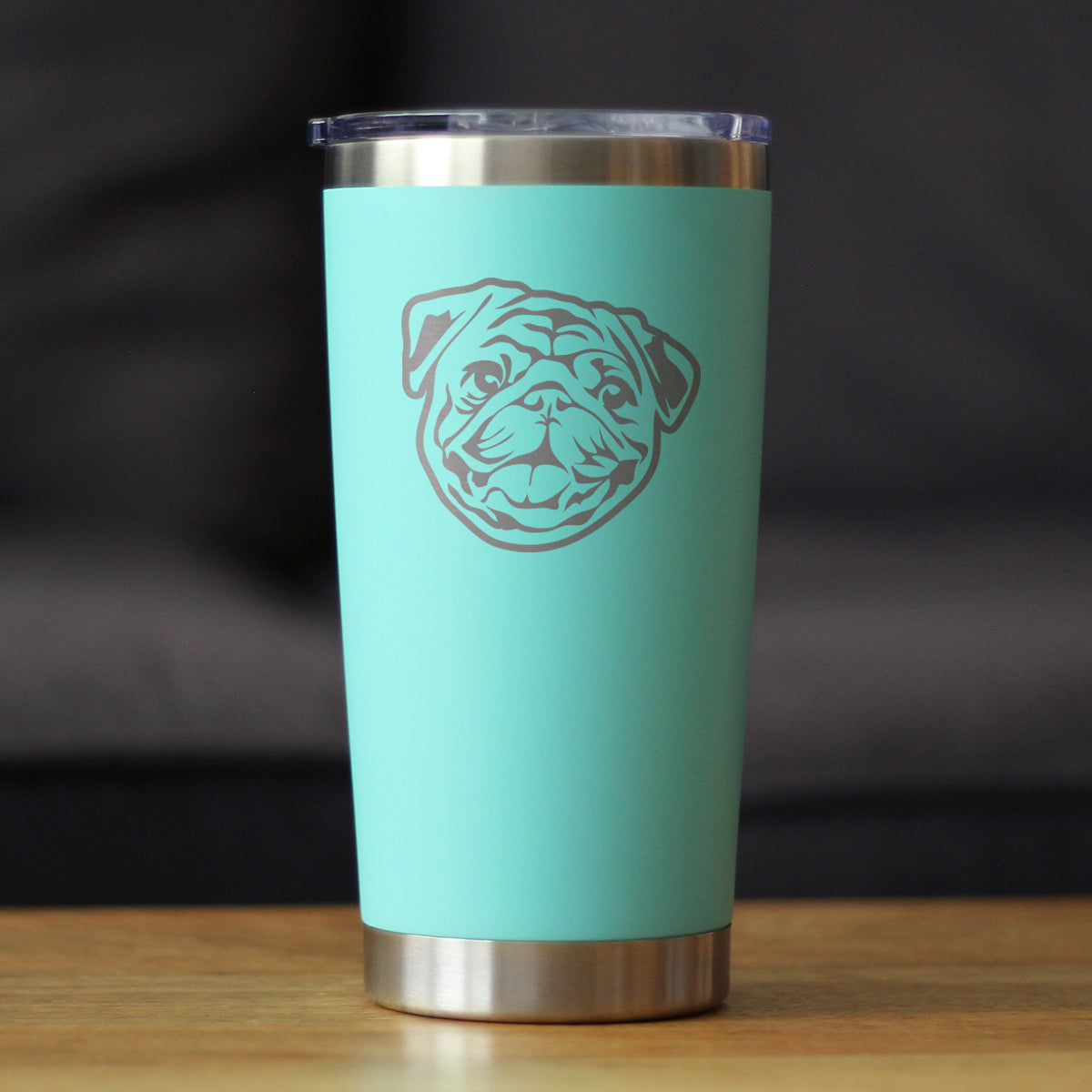 Pug - Insulated Coffee Tumbler Cup with Sliding Lid - Stainless Steel Insulated Mug - Cute Pug Themed Gift for Men and Women