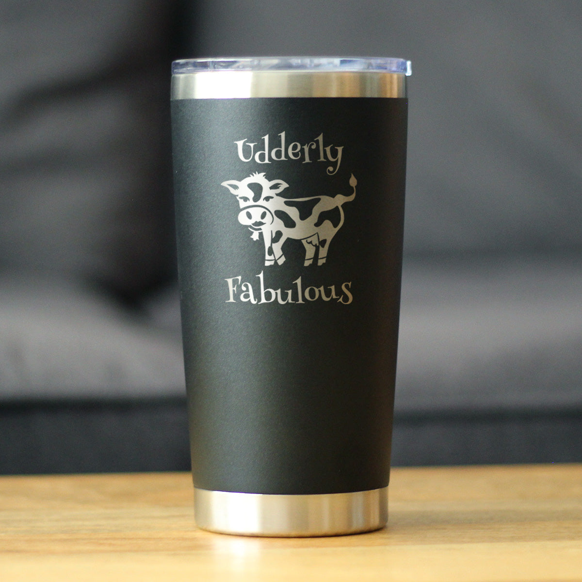 Udderly Fabulous - Insulated Coffee Tumbler Cup with Sliding Lid - Stainless Steel Travel Mug - Funny Cow Gifts and Decor