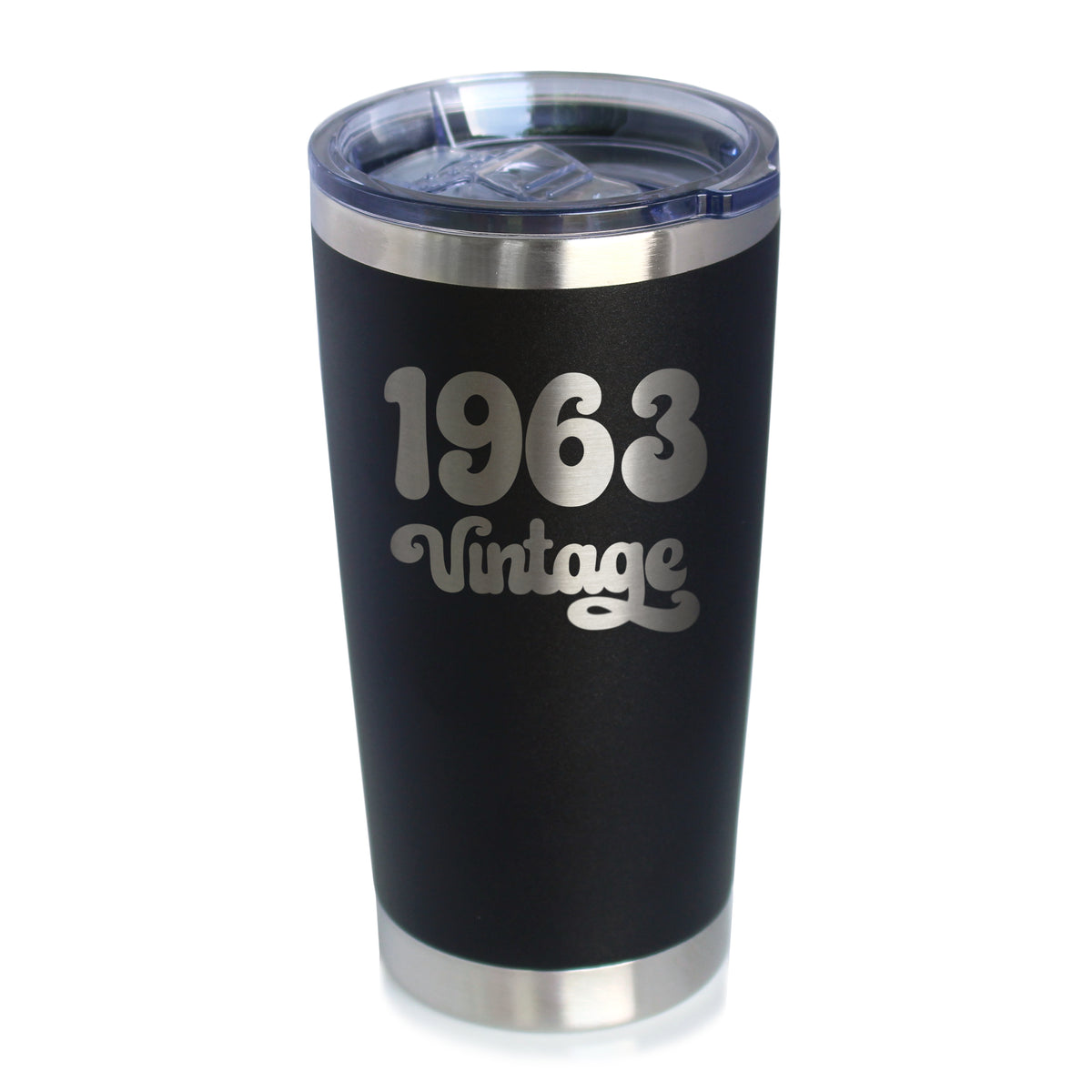 Vintage 1963 - Insulated Coffee Tumbler Cup with Sliding Lid - 20 oz - Funny 61st Birthday Gift for Women or Men Turning 61