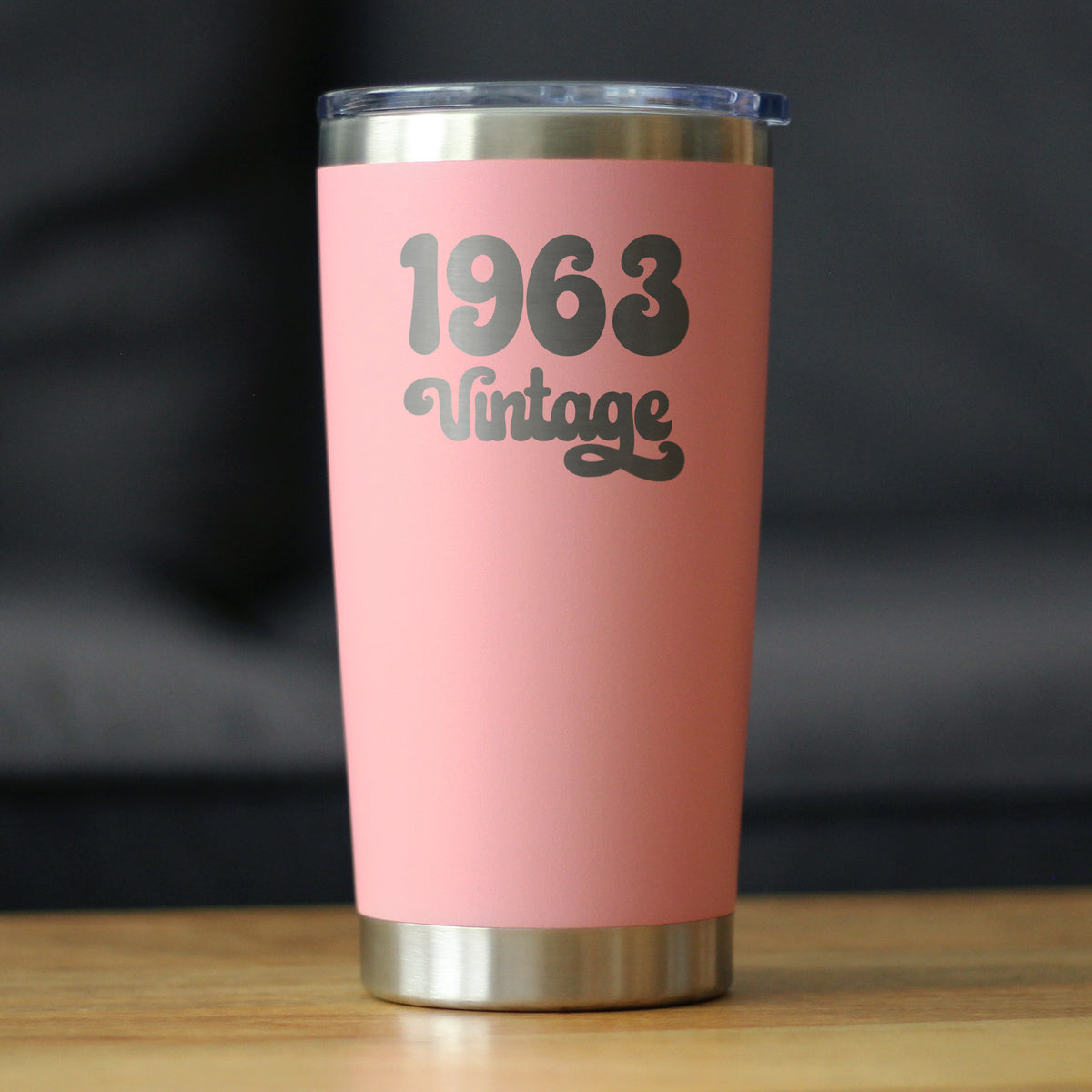 Vintage 1963 - Insulated Coffee Tumbler Cup with Sliding Lid - 20 oz - Funny 61st Birthday Gift for Women or Men Turning 61