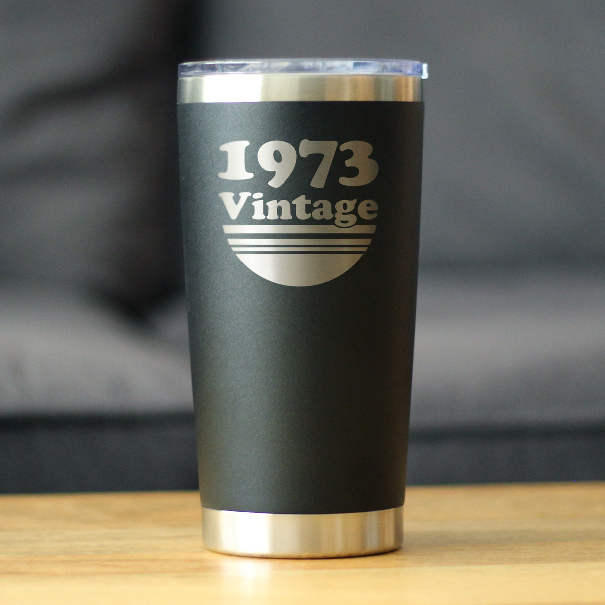 Vintage 1973 - Insulated Coffee Tumbler Cup with Sliding Lid - 20 oz - Funny 52nd Birthday Gift for Women or Men Turning 52