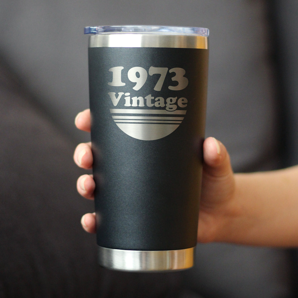 Vintage 1973 - Insulated Coffee Tumbler Cup with Sliding Lid - 20 oz - Funny 51st Birthday Gift for Women or Men Turning 51