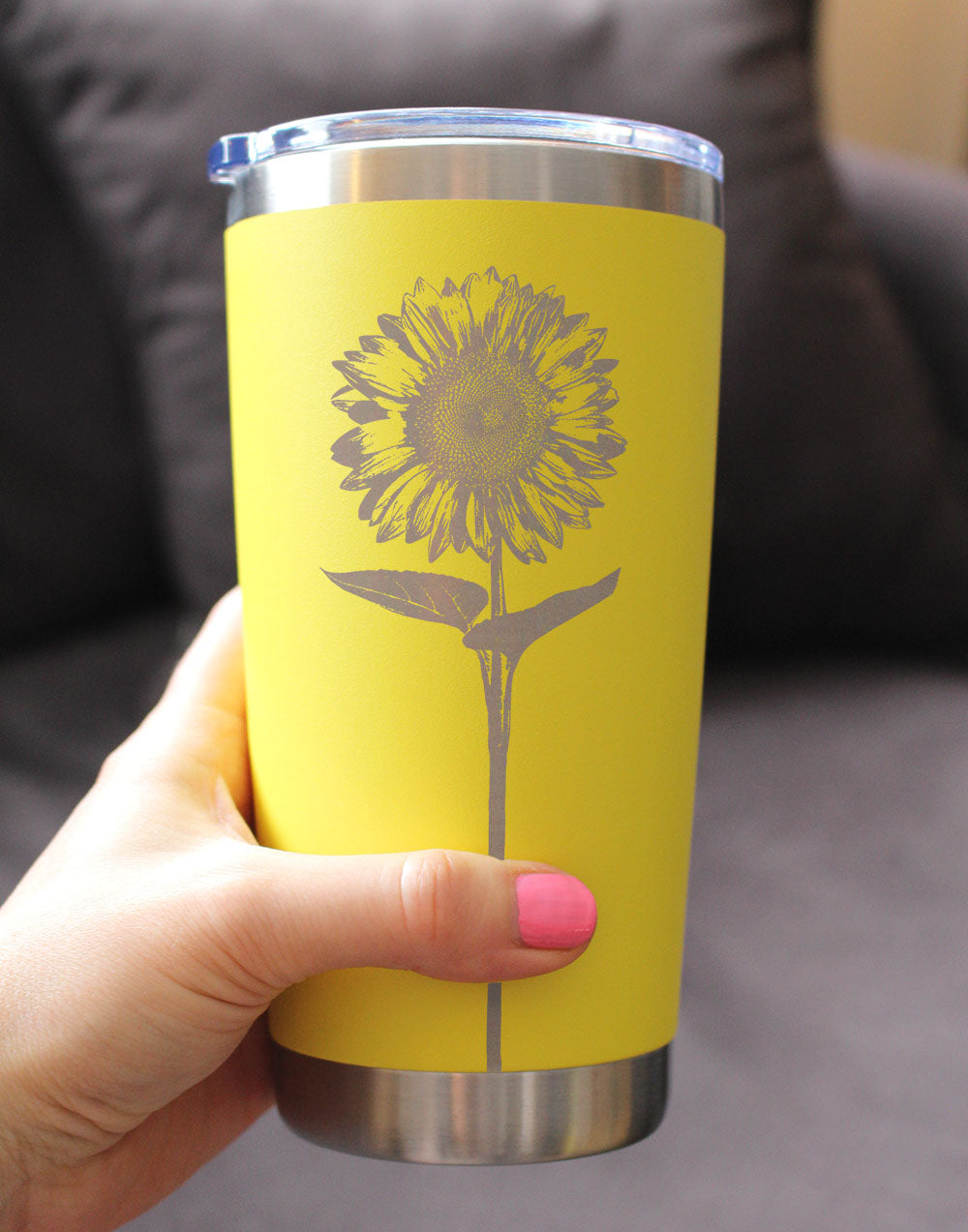Sunflower - Insulated Coffee Tumbler Cup with Sliding Lid - Stainless Steel Insulated Mug - Flower Décor Gifts