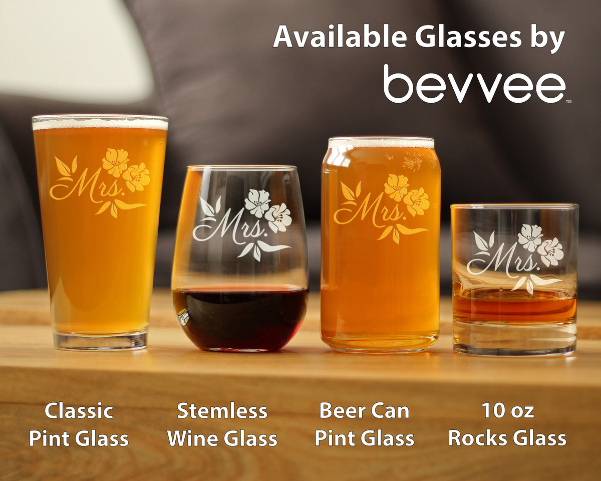 Mrs. Beer Can Pint Glass - Unique Wedding Gift for Bride - Cute Engraved Wedding Cup Gift