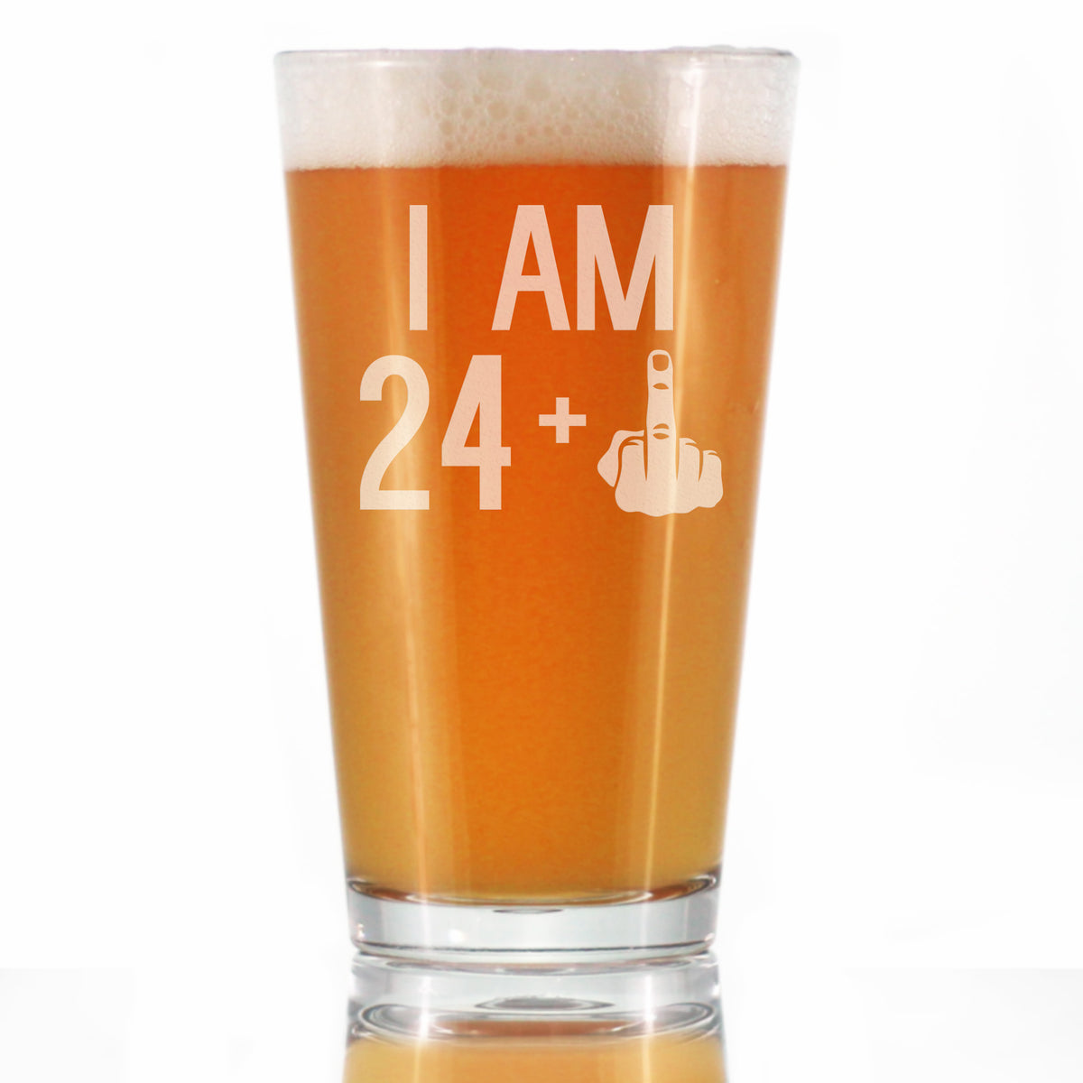 24 + 1 Middle Finger - 16 oz Pint Glass for Beer - Funny 25th Birthday Gifts for Men and Women Turning 25