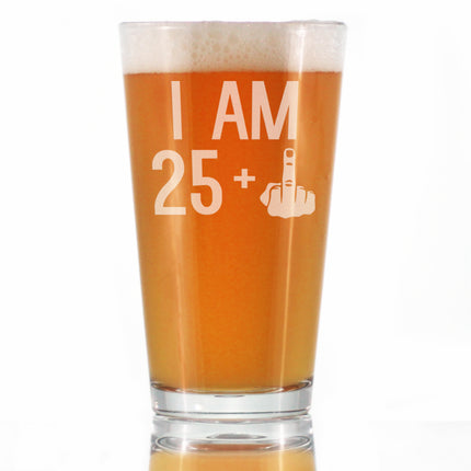 25 + 1 Middle Finger Funny Pint Glass for Beer Lovers, Etched Sayings, 26th Birthday Gift for Men and Women