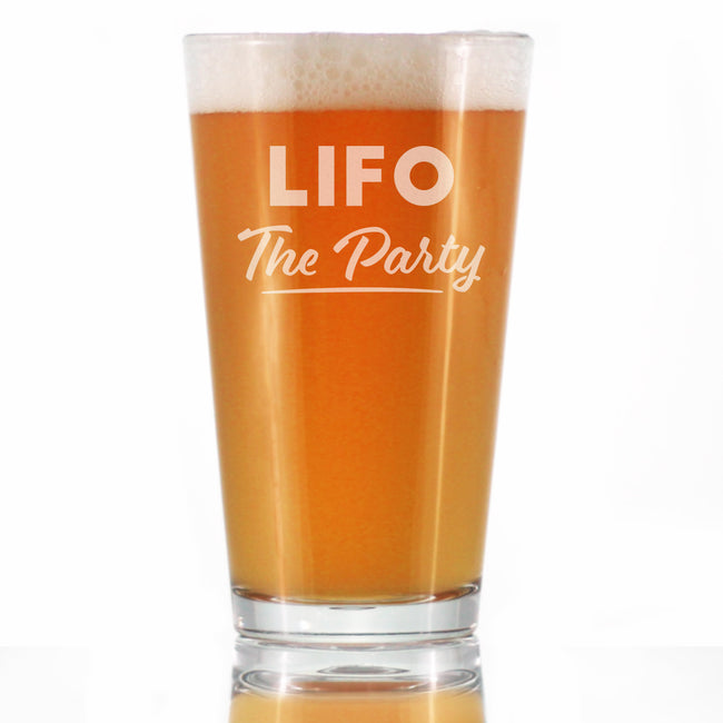 LIFO the Party - Pint Glass for Beer - Funny Accountant Gifts - Unique Accounting Gift for CPA - 16 oz Glasses
