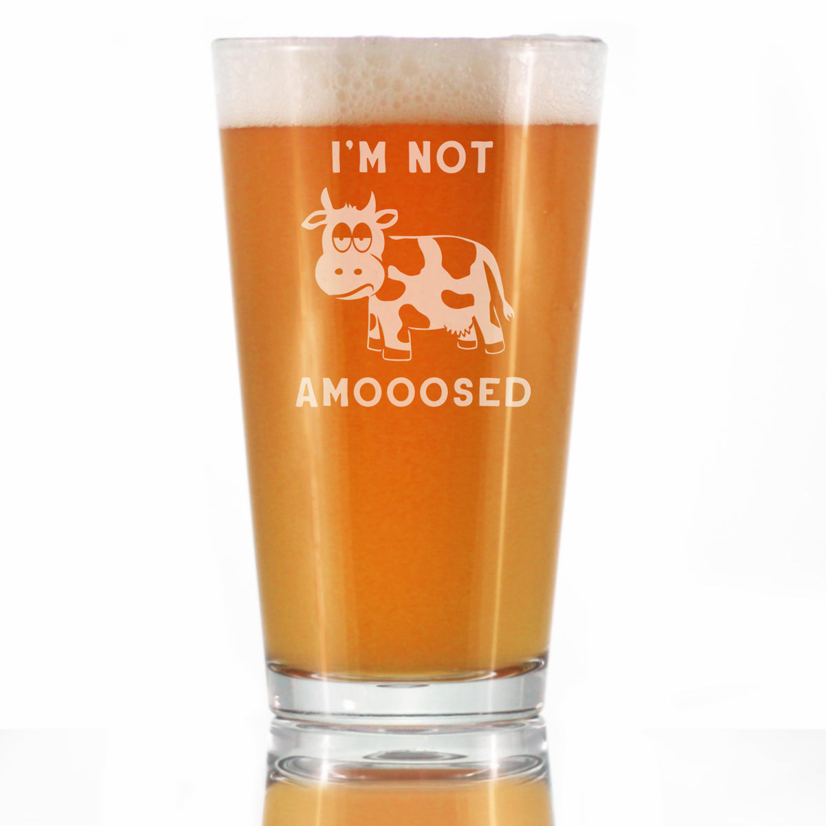 Not Amooosed - 16 oz Pint Glass for Beer - Funny Cow Gifts for Men &amp; Women - Fun Cow Themed Decor