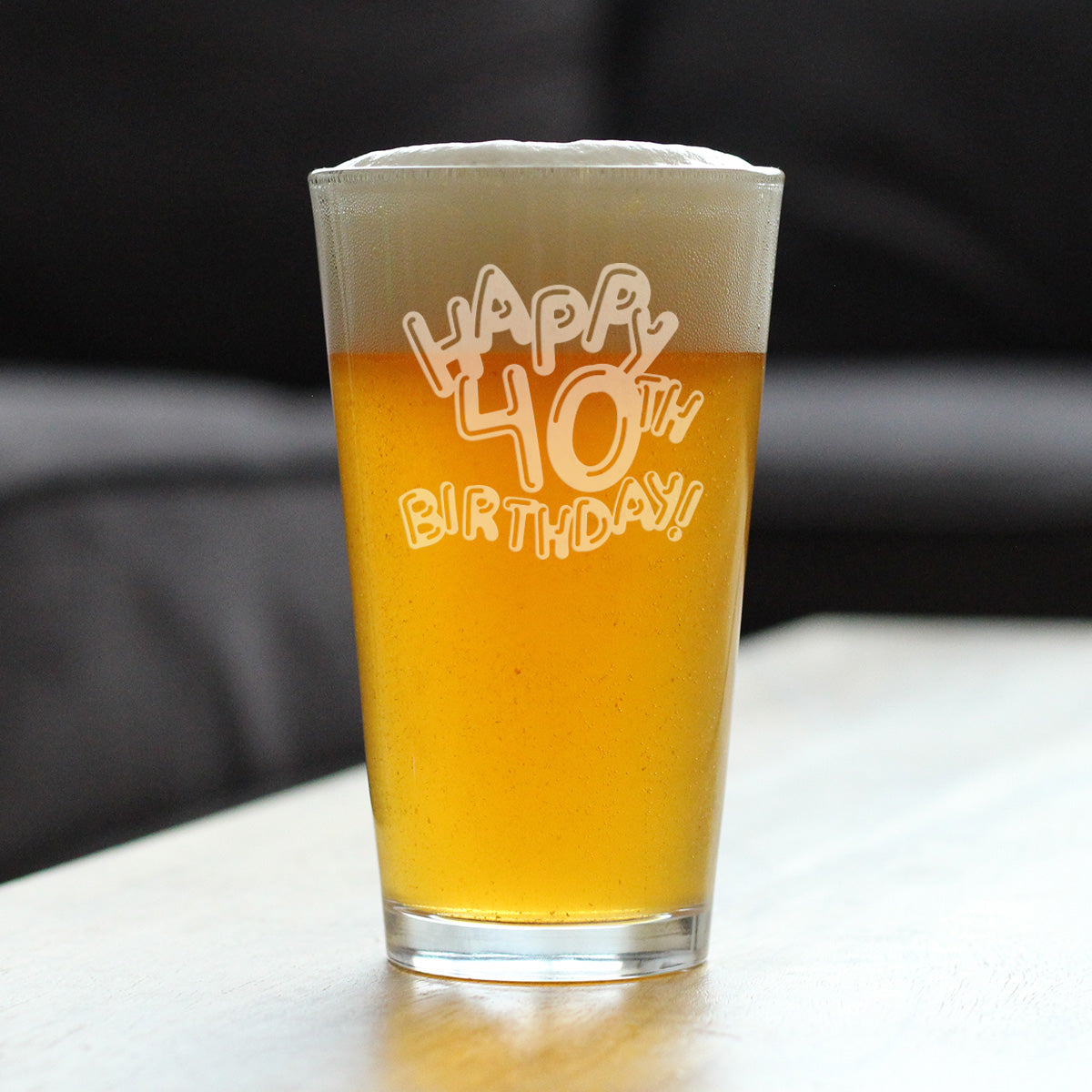 Happy 40th Birthday Balloons - Pint Glass for Beer - Gifts for Women & Men Turning 40 - Fun Bday Party Decor - 16 Oz