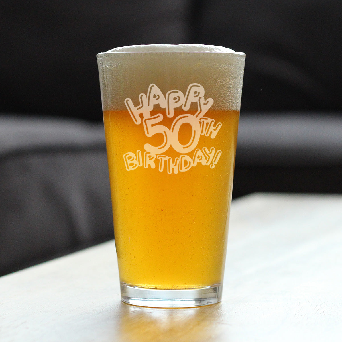 Happy 50th Birthday Balloons - Pint Glass for Beer - Gifts for Women &amp; Men Turning 50 - Fun Bday Party Decor - 16 Oz