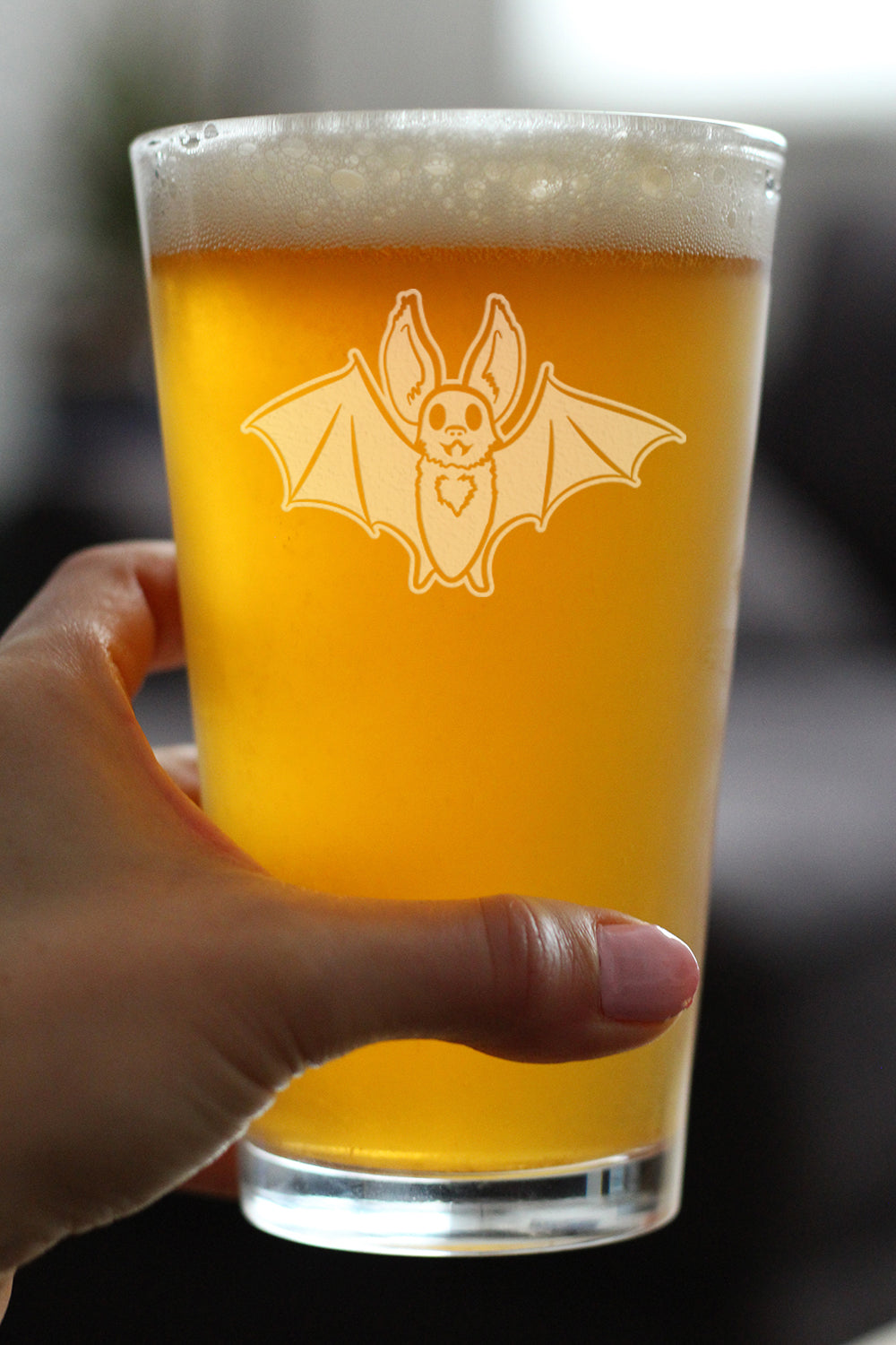 Bat Pint Glass for Beer - Funny Cute Bat Gifts - Spooky Fun Halloween Decor with Bats - 16 oz Glasses