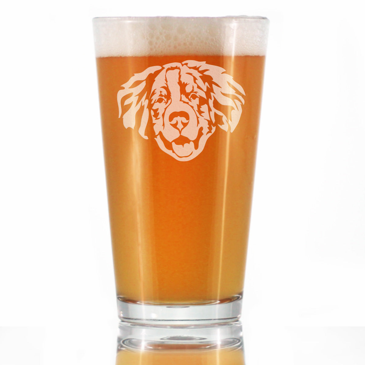 Bernese Mountain Dog Face Pint Glass for Beer - Unique Dog Themed Decor and Gifts for Moms & Dads of Berneses - 16 Oz