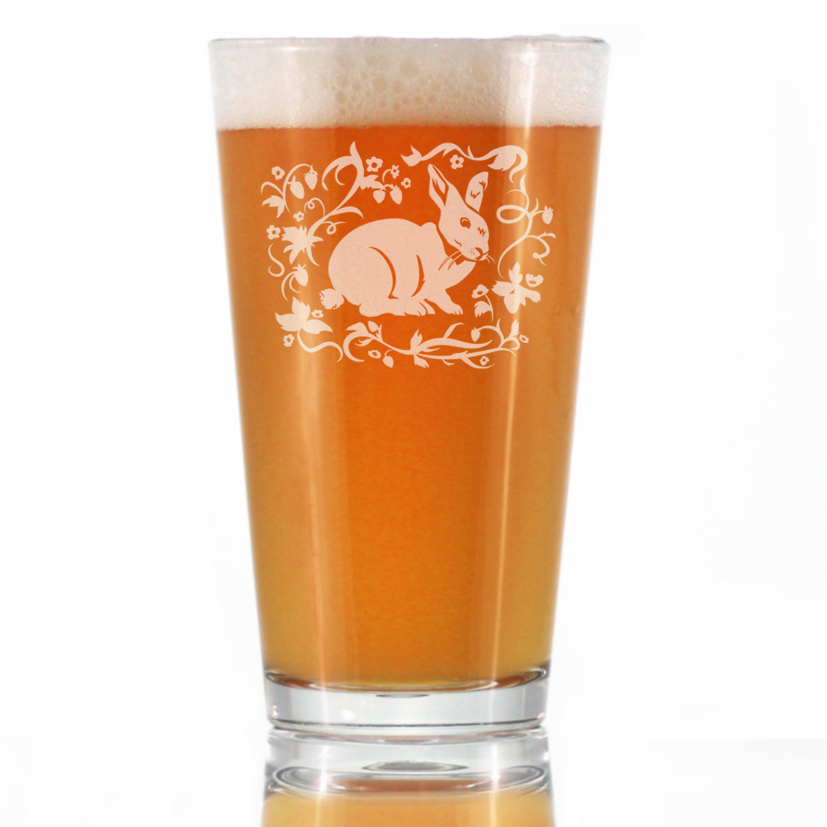 Berry Patch Bunny Rabbit - Pint Glass for Beer - Hand Engraved Gifts for Men &amp; Women That Love Bunnies