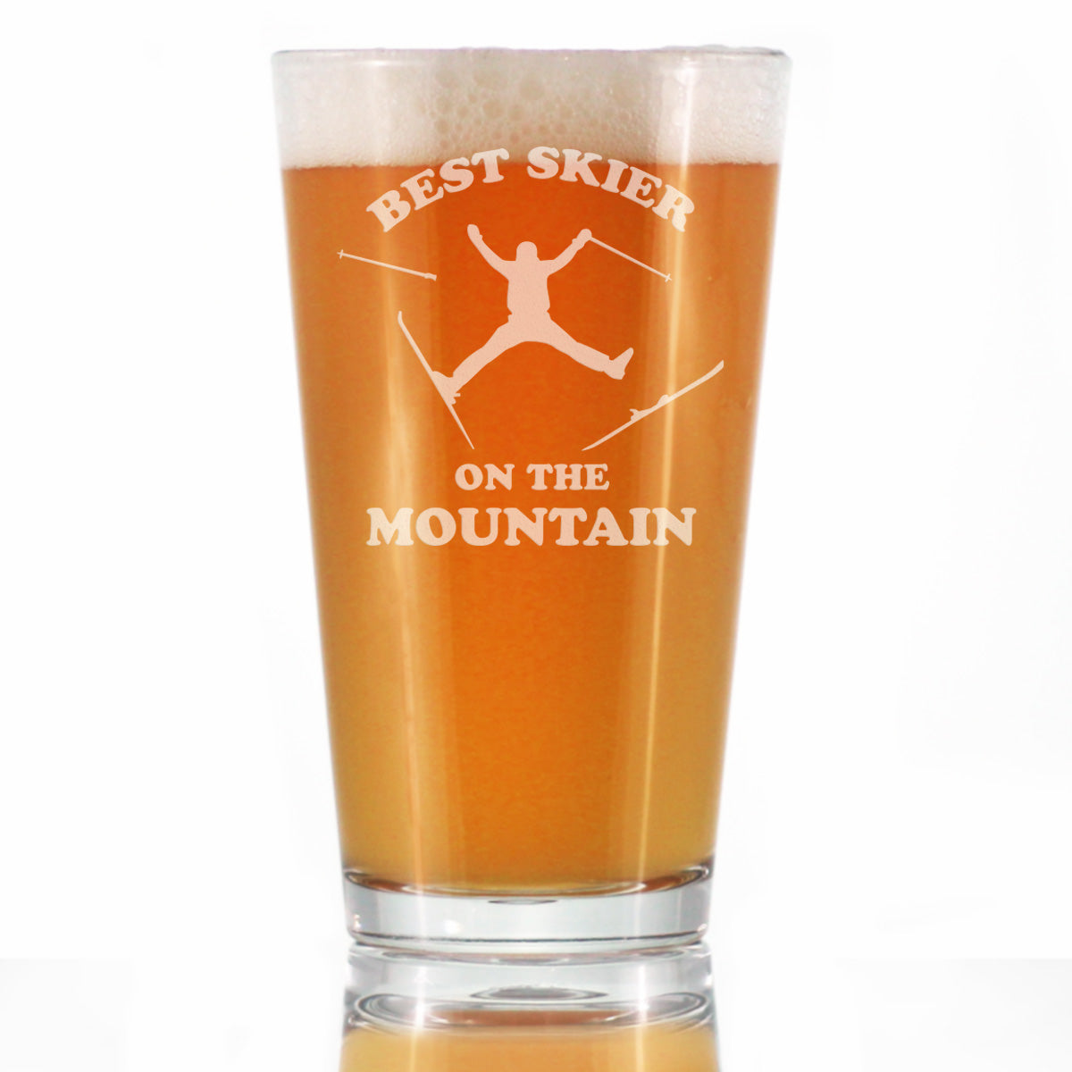 Best Skier - Pint Glass for Beer - Unique Skiing Themed Decor and Gifts for Mountain Lovers - 16 oz Glasses