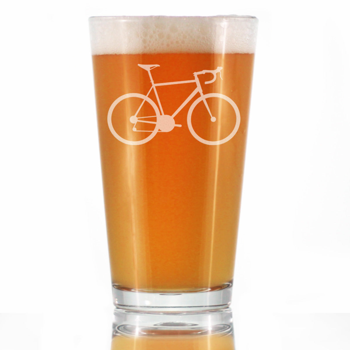 Bicycle - Pint Glass for Beer - Unique Road Biking Themed Decor and Gifts for Cyclists - 16 oz Glasses