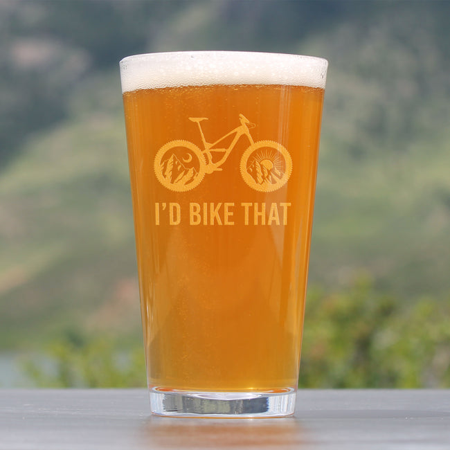 I'd Bike That - Pint Glass for Beer - Cool Bicycle Themed Decor and Gifts for Outdoor Lovers - 16 oz Glasses