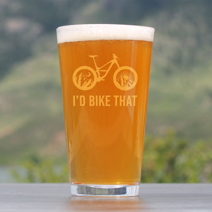 I'd Bike That - Pint Glass for Beer - Cool Bicycle Themed Decor and Gifts for Outdoor Lovers - 16 oz Glasses