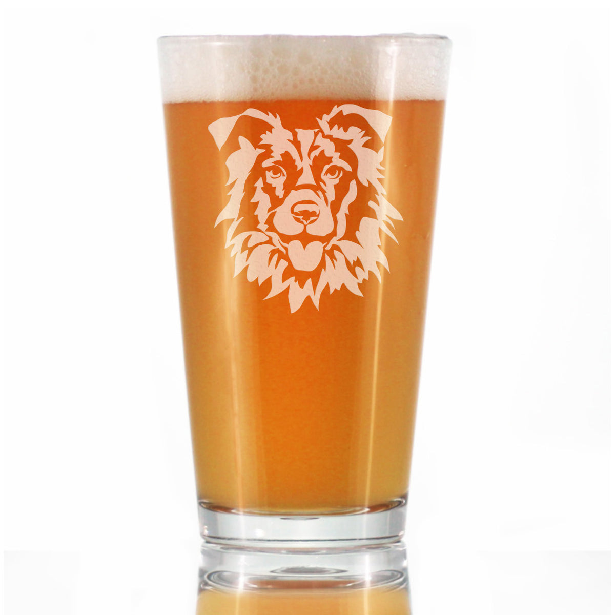 Border Collie Face Pint Glass for Beer - Unique Dog Themed Decor and Gifts for Moms &amp; Dads of Border Collies - 16 Oz