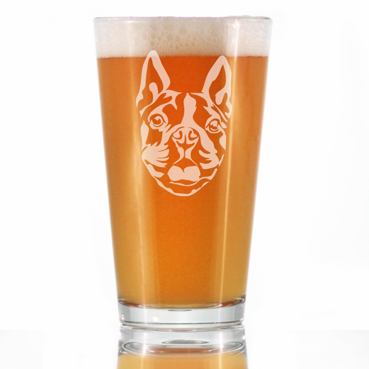 Boston Terrier Face Pint Glass for Beer - Unique Pet Themed Decor and Gifts for Moms &amp; Dads of Boston Terriers - 16 Oz