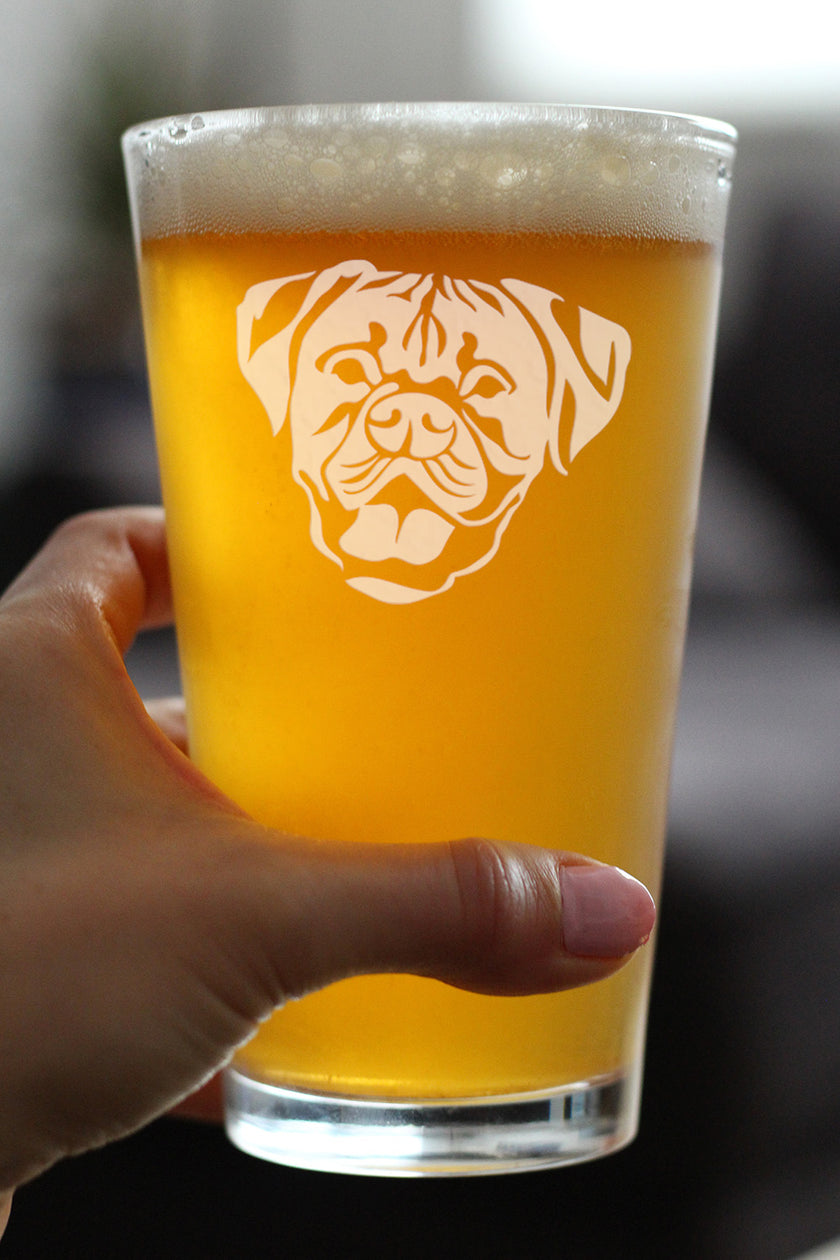 Boxer with Natural Ears - Pint Glass for Beer - Fun Unique Boxer Themed Dog Gifts and Party Decor for Women and Men - 16 oz