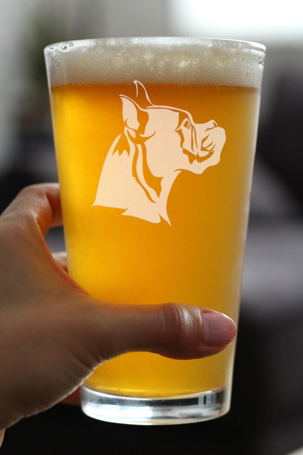 Boxer with Pointed Ears - Pint Glass for Beer - Fun Unique Boxer Themed Dog Gifts and Party Decor for Women and Men - 16 oz