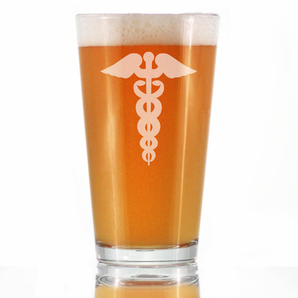Caduceus Medical Symbol - Pint Glass for BeerEssential Healthcare Workers, Doctors, Nurses, Medical Staff - 16 oz Glasses