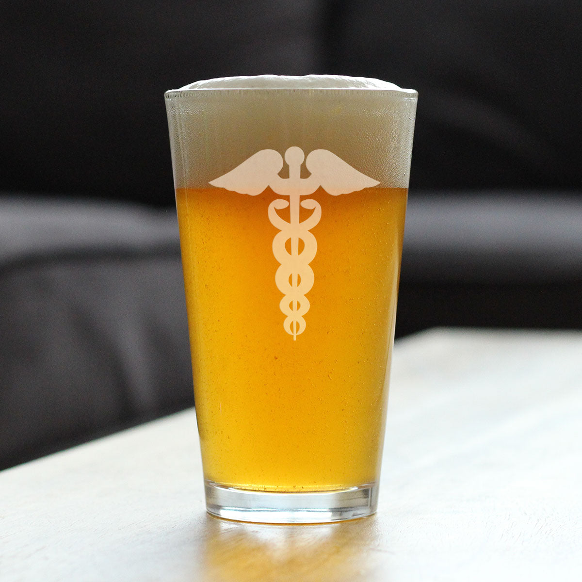 Caduceus Medical Symbol - Pint Glass for BeerEssential Healthcare Workers, Doctors, Nurses, Medical Staff - 16 oz Glasses