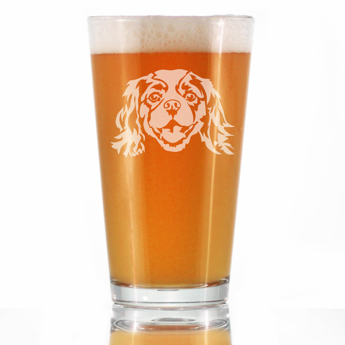 Cavalier King Charles Spaniel Face Pint Glass for Beer - Unique Dog Themed Decor and Gifts for Moms &amp; Dads of Cavaliers - 16 Oz